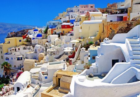 oia on santorini island - hill, island, colors, town