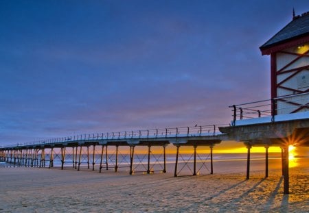 pier sunrise - beach, sky, pier, sunrise