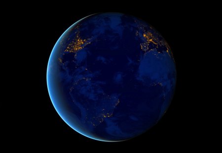 THE BLUE MARBLE: earth at night - black, lights, planet, earth, night, pearl