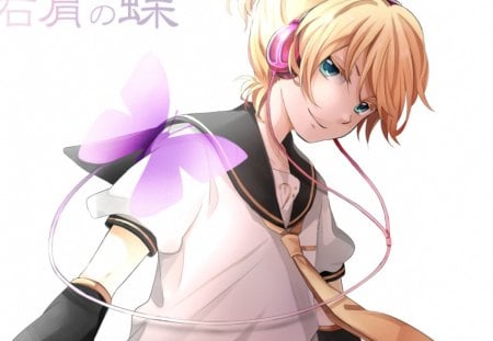 Butterfly On Your  Right Shoulder - purple butterfly, vocaloid, song, len