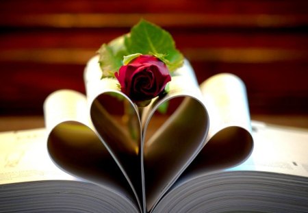 I â™¥ BOOKS! - page, creative, rose, heart, shape, love, macro