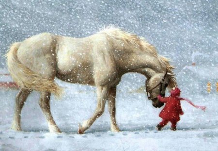 Take Me Home - horse, cold, snow, child, fantasy