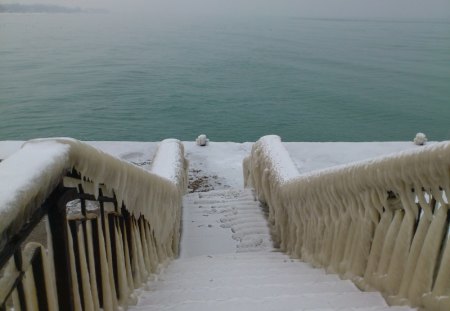 icy stairs on burgas,bulgaria - ice, stairs, bulgaria, burgas