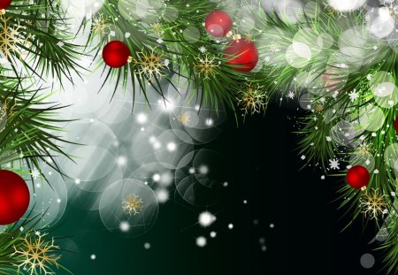 Best Bright Christmas - bokeh, xmas, spruce, sparkle, christmas, bright, fir, balls, decorations, snow, green, feliz navidad