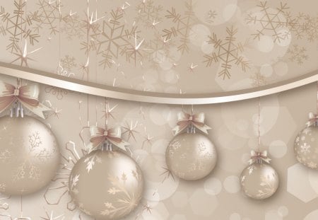 Christmas New Years Champagne - snowflakes, beige, balls, bisque, bows, ecru, christmas, feliz navidad, soft, decorations, ribbons