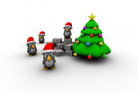 Penguin X-mas - penguin, x-mas, x-mas tree, christmas