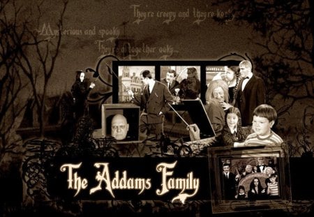 The Addams Family - pugsly, lurch, gomez, uncle fester, mortica, tv show, the addams family, grandma, wednesday