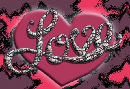 Lo<3e - love, metal, black, fantasy, abstract, hearts, dark, pink, 3d, valentines day