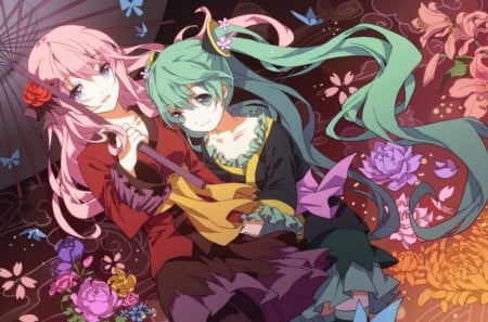 Anime - flowers, vocaloid, anime, miku, luka