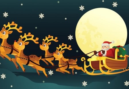 Santa's Running Reigndeer - run, sliegh, flying, santa, moon, running, deer, christmas