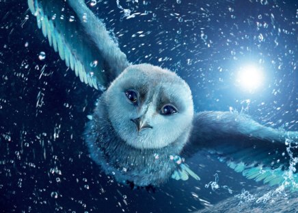 The Owls of Ga\'Hoole - guardians, movie, winter, wings, fantasy, legend of the guardians, bird, hoole, owls, the owls of ga hoole, snow, blue, ga, fly