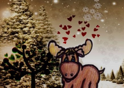 Winter Moose - winter, moose, cute, drawing