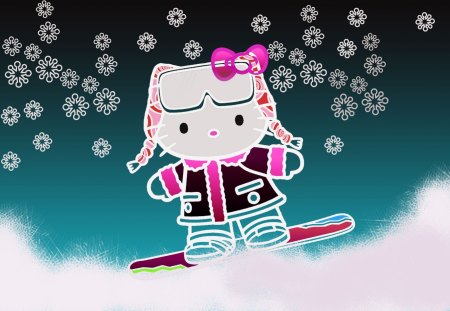 kittyskiing - abstract, cute, hello kitty, winter