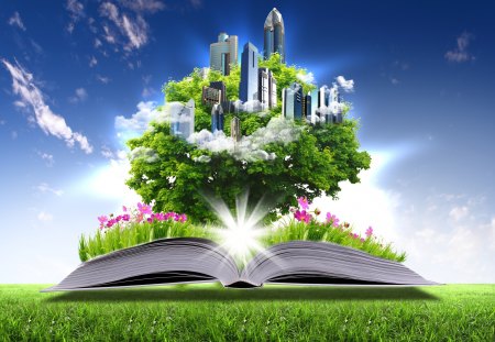 *** Fantasy World *** - page, flowers, creative, book, grass, skyscrapers