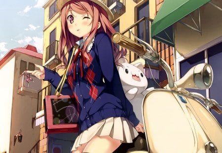 Need a Ride? - anime, p, girl, bike