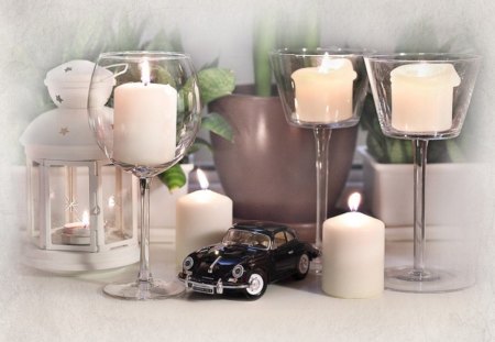 Still life - glass vase, beautiful, candle, table, clock, still life, flowers, christmas, new year, candles, auto, xmas