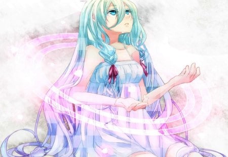 Save me!! - tears, breasts, vocaloid, girl, crying, long hair, white hair, white dress, ia, cute, trouble, blue eyes