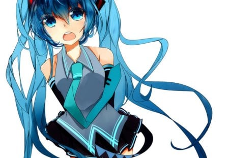 Hatsune Miku - big breasts, skirt, girl, blue eyes, long hair, music, miku hatsune, blue hair, open mouth, vocaloid, sweet, cute