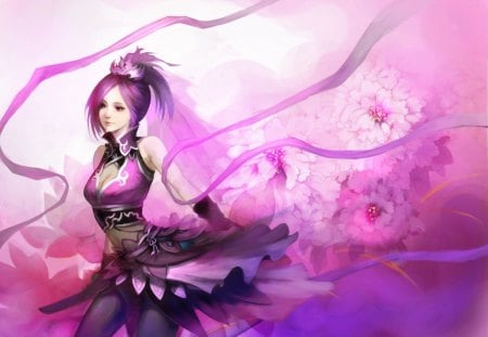 Pink - beauty, nice, female, hot, anime girl, pretty, peony, anime, ribbon, oriental, sexy, girl, cutet, beautiful, pink, sweet, chinese, flower, dress