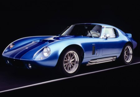 65' shelby cobra daytona - black background, car, vintage, blue