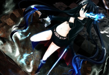 Black Rock Shooter - black, cant think of a fourth, black rock shooter, blue