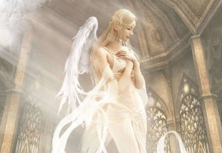 Angel - blonde, fantasy, angel, wings