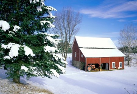 cabin - winter, cabin, tree, snow