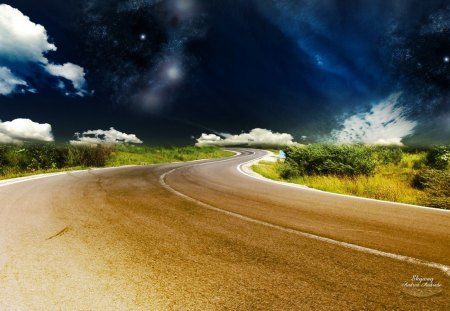 road - sky, tree, road, clouds