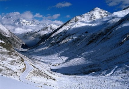 hard winter road - road, winter, hard, mountain