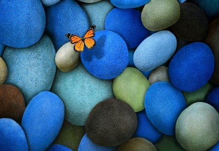 ♥.Magic Butterfly in Blue.♥ - pretty, blue, beautiful, colors, lovely, cool, shadow, stones, butterfly designs, grey, chic, love four seasons, blue dreams, rocks