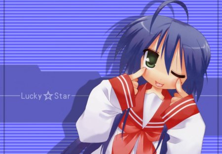 Konata - lucky star, anime, izumi, konata, girl, green eyes, long hair, blue hair, cute