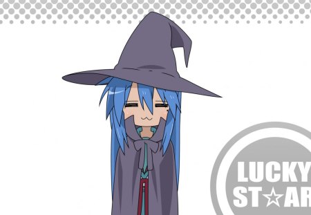 witch konata - long hair, izumi, cute, konata, lucky star, anime, girl, blue hair