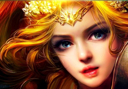 GOLDEN BEAUTY - face, pretty, women, video game, beauty, beautiful, perfect world, game, blonde, girl, eyes, art, fantasy, female, woman