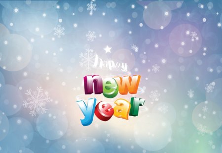 Happy New Year! - winter, christmas, happy new year, purple, yellow, snow, blue, red, orange, color