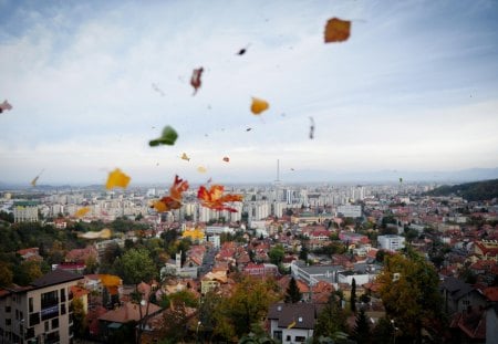 Brasov - clouds, romania, beautiful, city, buildings, brasov, architecture, medieval, leafs, nature, autumn, sky