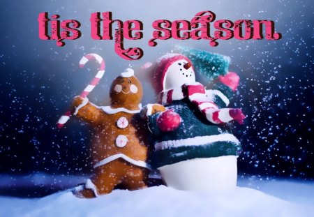 Tis the Season - snowman, snow, gingerbread man, candy cane, winter, snowing, christmas