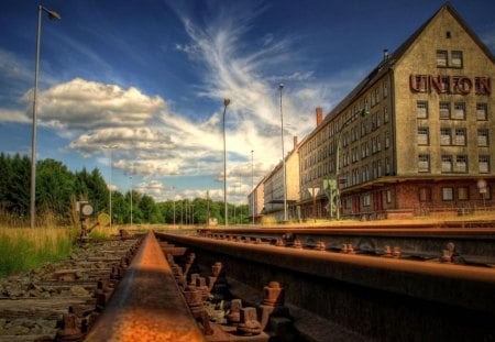 old train station in germany hdr - train, station, trees, clouds, hdr, tracks