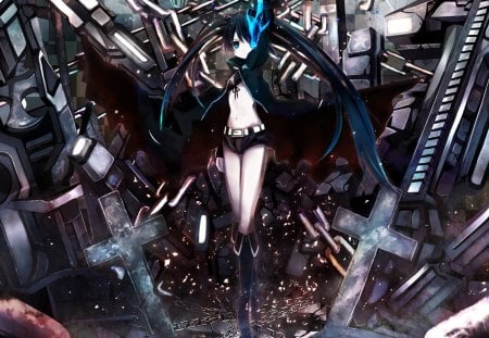 Black Rock Shooter - black rock shooter, anime, blue flame, girl, weapon, brs, other world