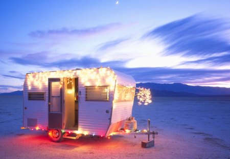 christmas in the desert - caravan, desert, dusk, christmas