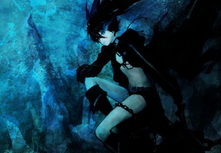 Black Rock Shooter - black rock shooter, black, anime, blue, blue flame, girl, weapon, brs