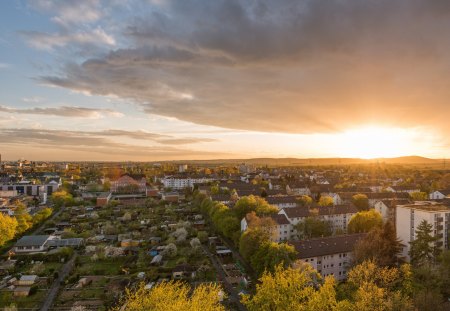 sunrise in the village - village, sunrise, sun, clouds