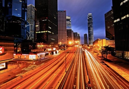 illuminated highway - highway, city, illuminated, road