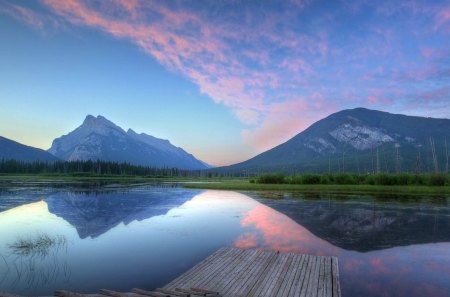 sky reflected in the lake - reflected, sky, lake, mountain