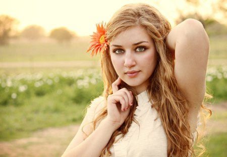 cute girl with flower - cute, girl, model, flower