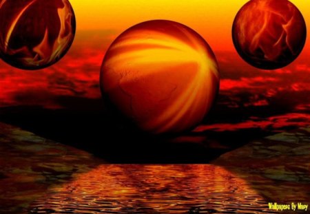 Space Sunset - space, scifi, planets, water, sunsets