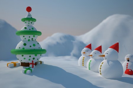 OUR SNOWTREE - christmas tree, snowman, snow, holiday, winter, tree, christmas