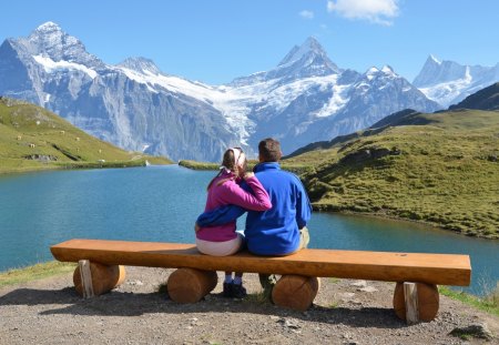 love - lake, love, couple, mountain