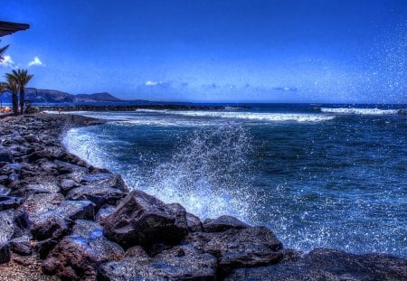 waves splashing on the rocks - splashing, sea, rocks, waves