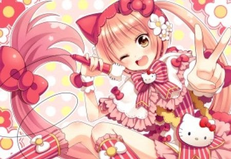 kitty fan - flowers, manga, anime, singer, ribbon, microphone