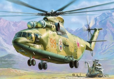 military helicopter - helicopter, landing, sky, military